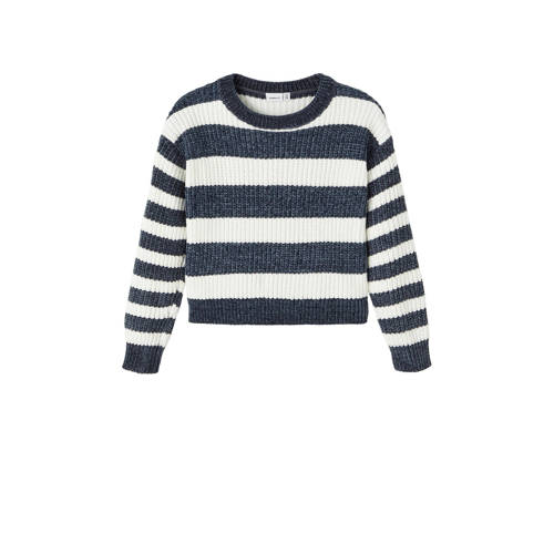NAME IT KIDS gestreepte sweater NKFNIJANNA donkerblauw/ecru Meisjes Polyester Ronde hals - 116