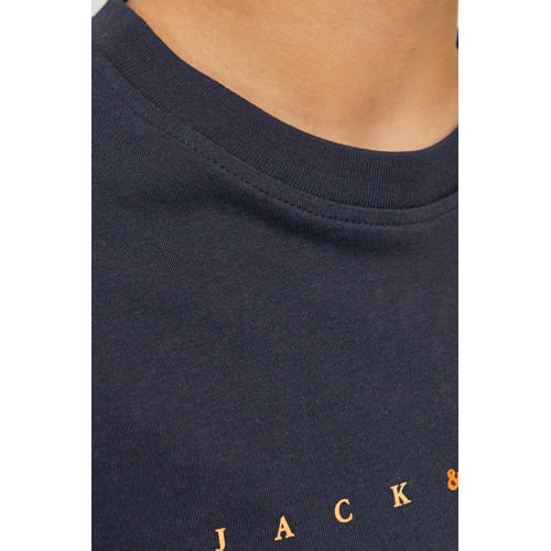 JACK & JONES JUNIOR T-shirt JJESTAR met logo donkerblauw Jongens Katoen Ronde hals