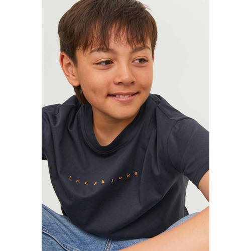 JACK & JONES JUNIOR T-shirt JJESTAR met logo donkerblauw Jongens Katoen Ronde hals