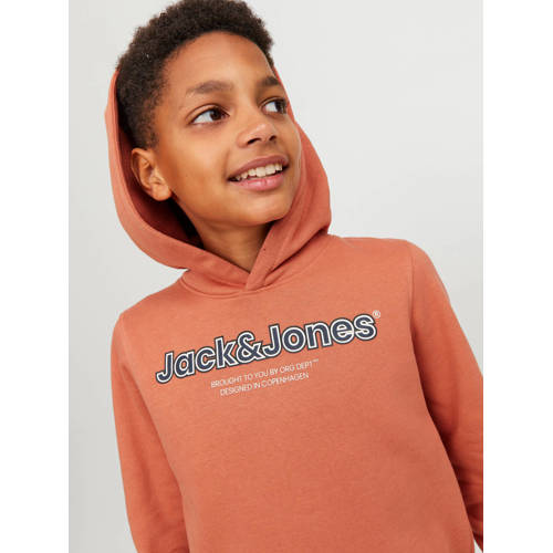 jack & jones JUNIOR hoodie JORLAKEWOOD met logo zachtoranje Sweater Logo 152