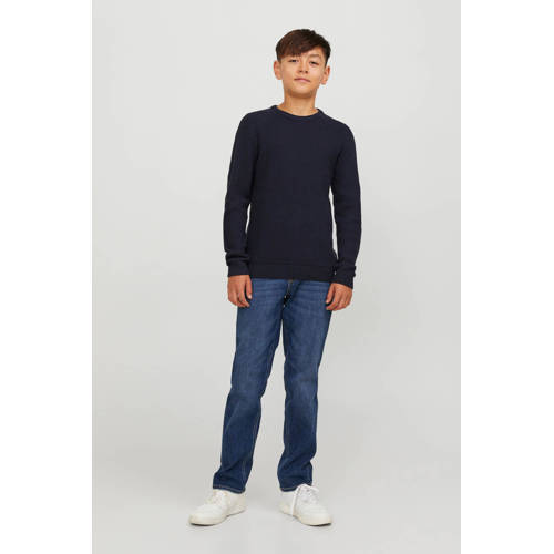 jack & jones JUNIOR gebreide trui JORBRODY donkerblauw Jongens Katoen Ronde hals 128