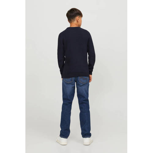 jack & jones JUNIOR gebreide trui JORBRODY donkerblauw Jongens Katoen Ronde hals 176