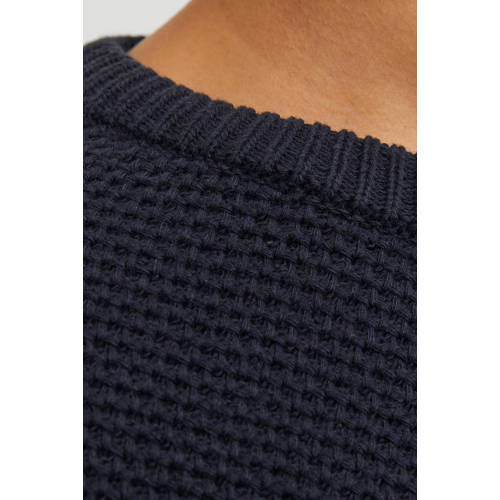 jack & jones JUNIOR gebreide trui JORBRODY donkerblauw Jongens Katoen Ronde hals 176