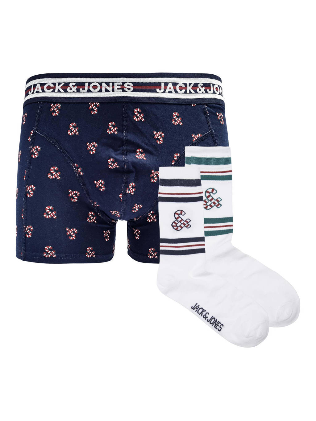giftbox boxershort + sokken JACXMAS CANDY donkerblauw/wit