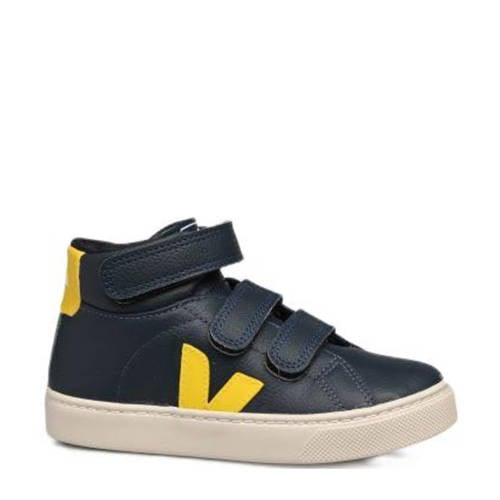 Veja Esplar Mid leren sneakers donkerblauw/geel Jongens Leer Logo