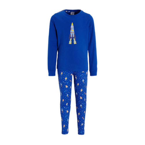 NOUS Kids pyjama Moonwalker kobaltblauw/geel Jongens/Meisjes Katoen Ronde hals