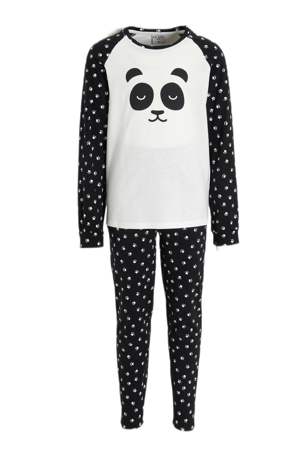 NOUS Kids pyjama Panda Paws zwart/wit