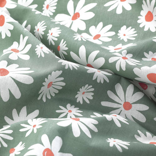 NOUS Living katoenen dekbedovertrek 1 persoons (140x220 cm) Groen Bloemen