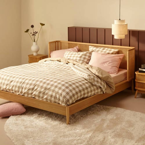 NOUS Living katoenen dekbedovertrek 1 persoons (140x220 cm) Beige Ruit