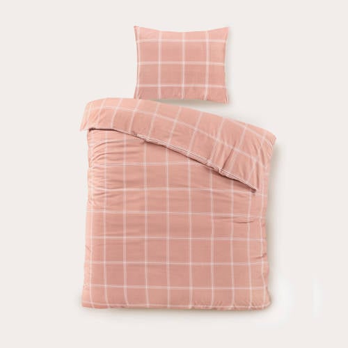 NOUS Living katoenen dekbedovertrek 1 persoons (140x220 cm) Roze Ruit