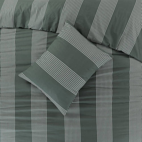 NOUS Living katoenen dekbedovertrek 1 persoons (140x220 cm) Groen Streep