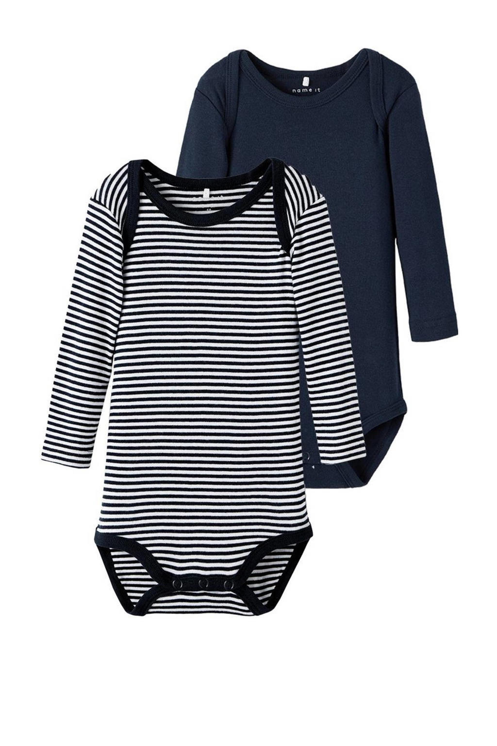 NAME IT BABY romper NBNBODY - set van 2 donkerblauw/wit