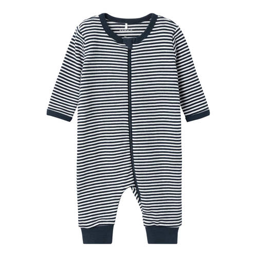 NAME IT BABY gestreepte baby pyjama NBNNIGHTSUIT donkerblauw Onesie Jongens Katoen Ronde hals - 104
