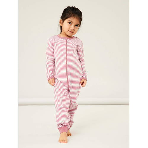 NAME IT BABY gestreepte baby pyjama NBNNIGHTSUIT roze Onesie Meisjes Katoen (duurzaam) Ronde hals 