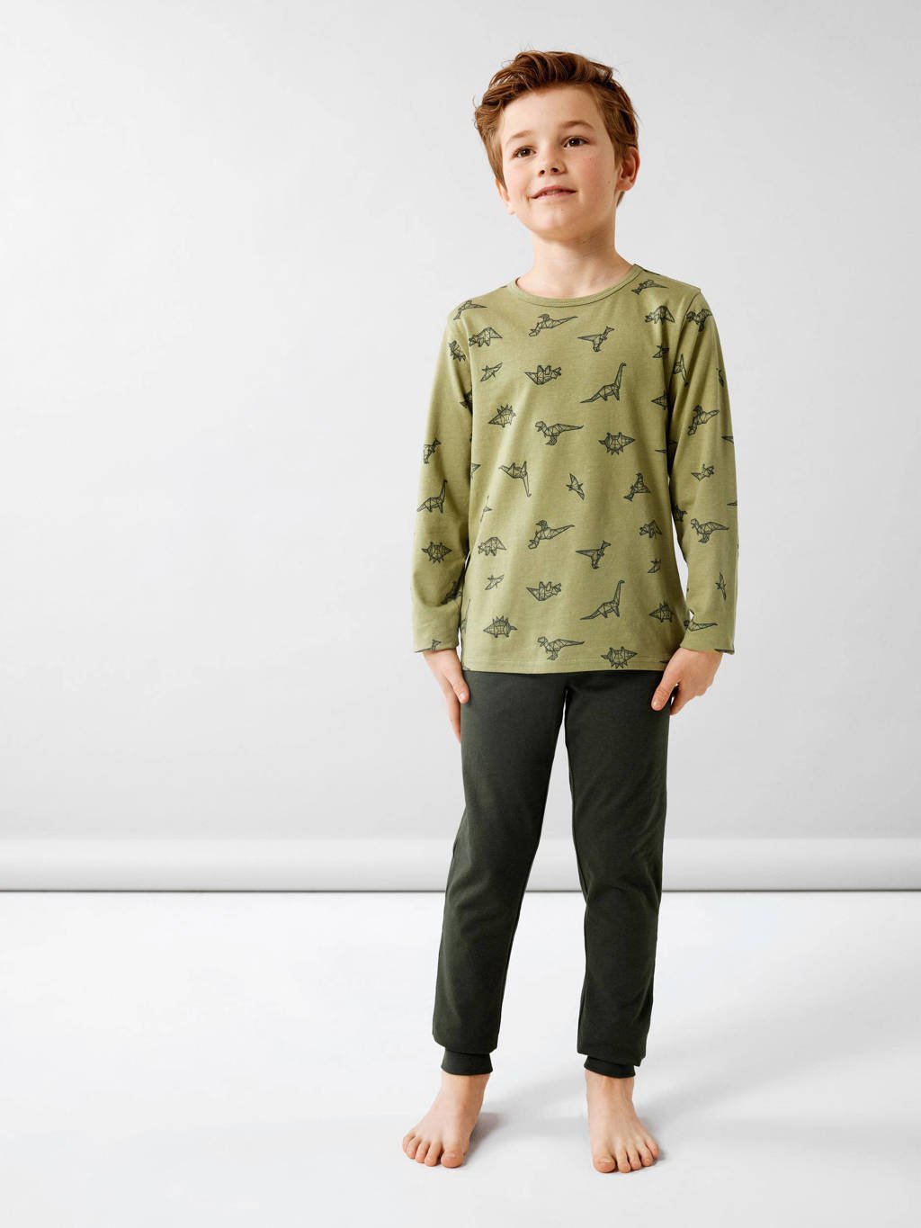 pyjama NKMNIGHTSET DINO groen/donkergroen