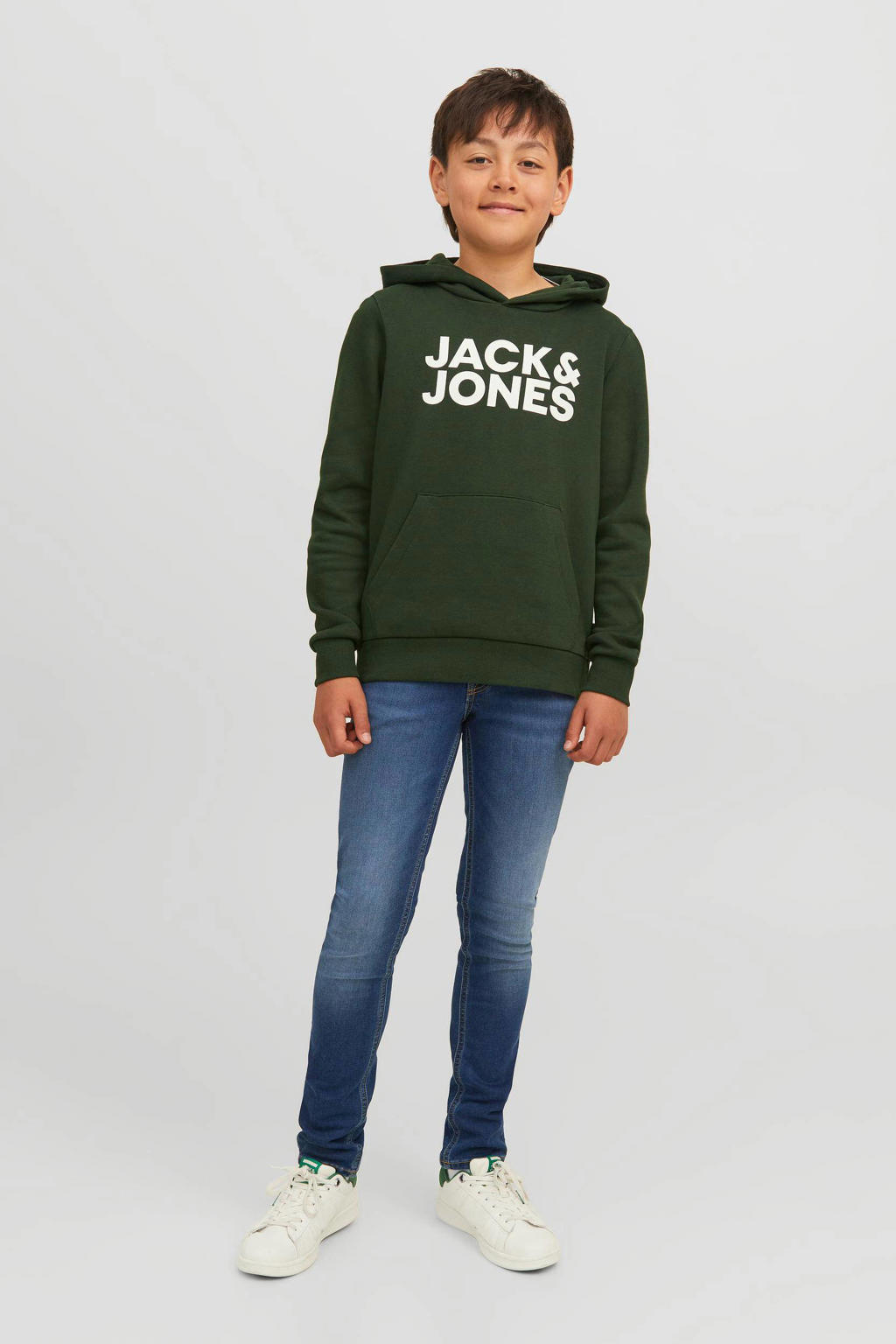 JACK & JONES JUNIOR hoodie JJECORP met logo donkergroen