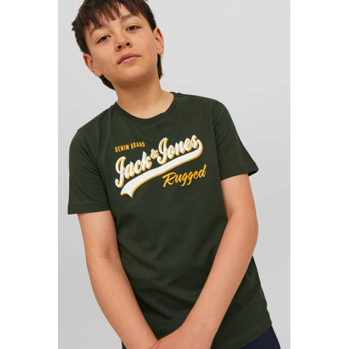 JACK & JONES JUNIOR T-shirt JJELOGO van biologisch katoen donkergroen Logo