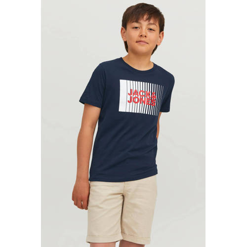 JACK & JONES JUNIOR T-shirt JJECORP van biologisch katoen donkerblauw Logo