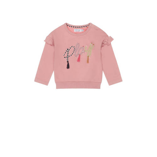 Dirkje sweater met printopdruk en ruches roze Meisjes Stretchkatoen Ronde hals 