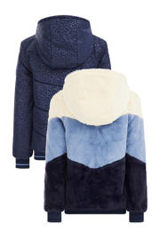 thumbnail: WE Fashion reversible winterjas met imitatiebont blauw/offwhite/donkerblauw