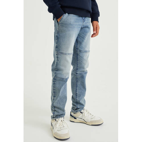 WE Fashion tapered fit jeans blauw Jongens Polyester