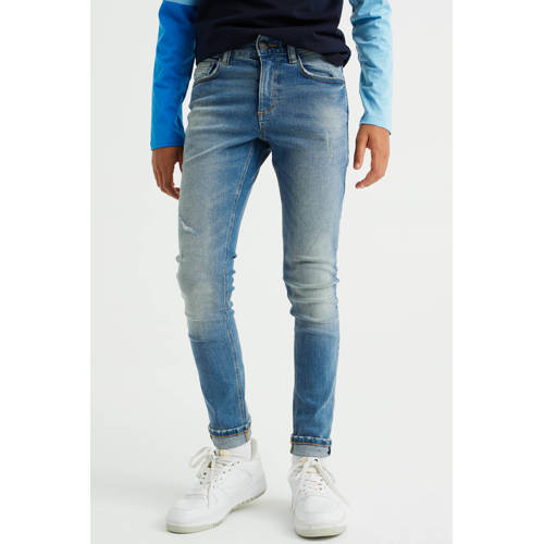 WE Fashion skinny jeans medium blue denim Blauw Jongens Stretchdenim 