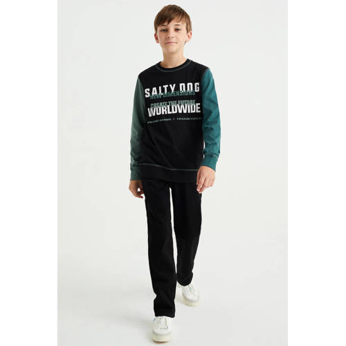 WE Fashion Salty Dog sweater met printopdruk zwart/groen Printopdruk 