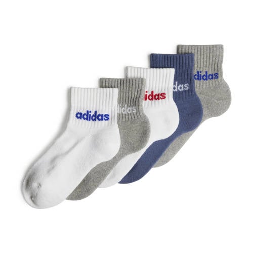 adidas Performance sokken - set van 5 wit/grijs/blauw Jongens/Meisjes Katoen