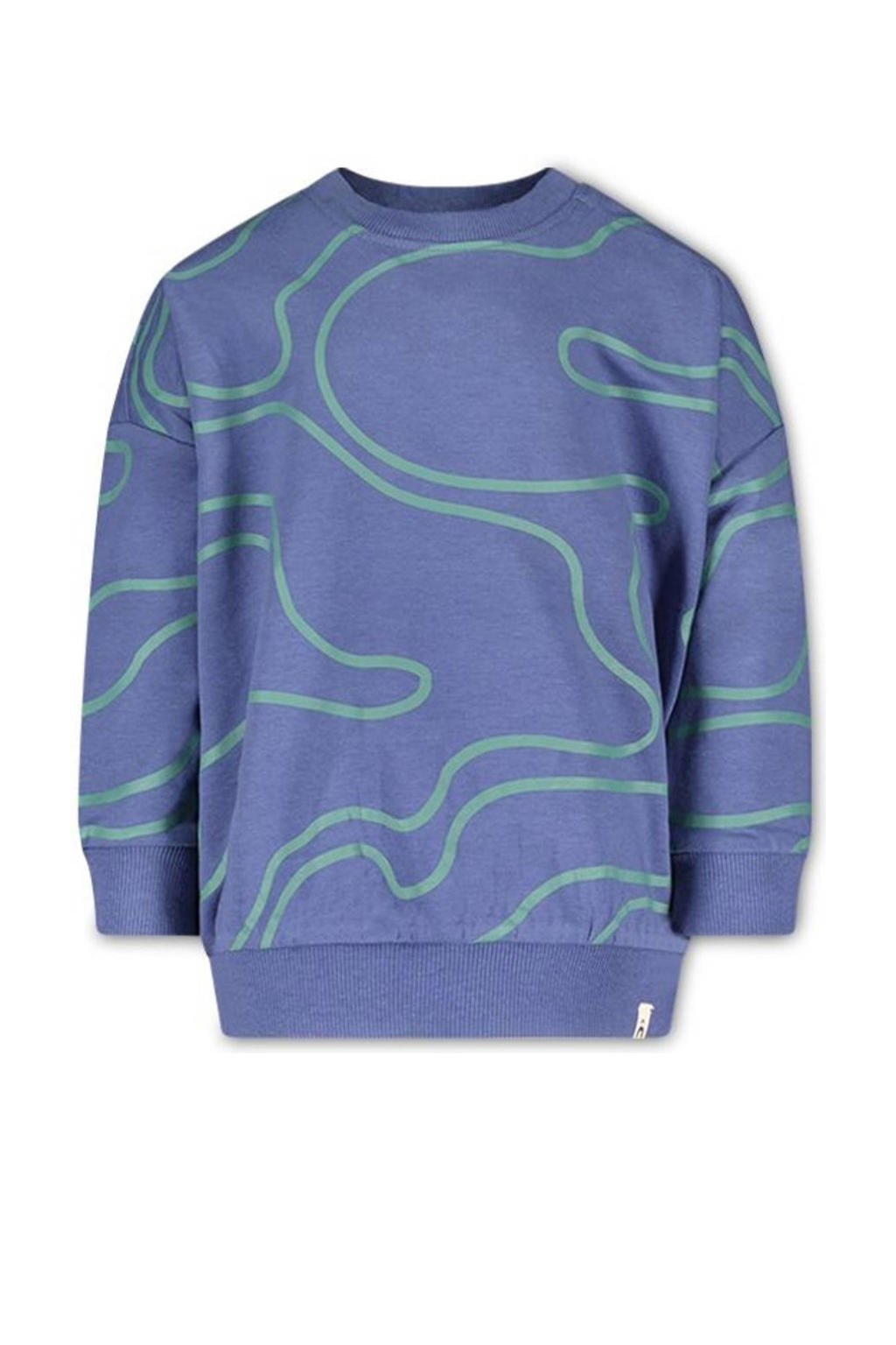 Blauw en groene jongens en meisjes The New Chapter sweater met lange mouwen, ronde hals en drukknoopsluiting