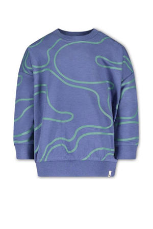 sweater met all over print blauw/groen