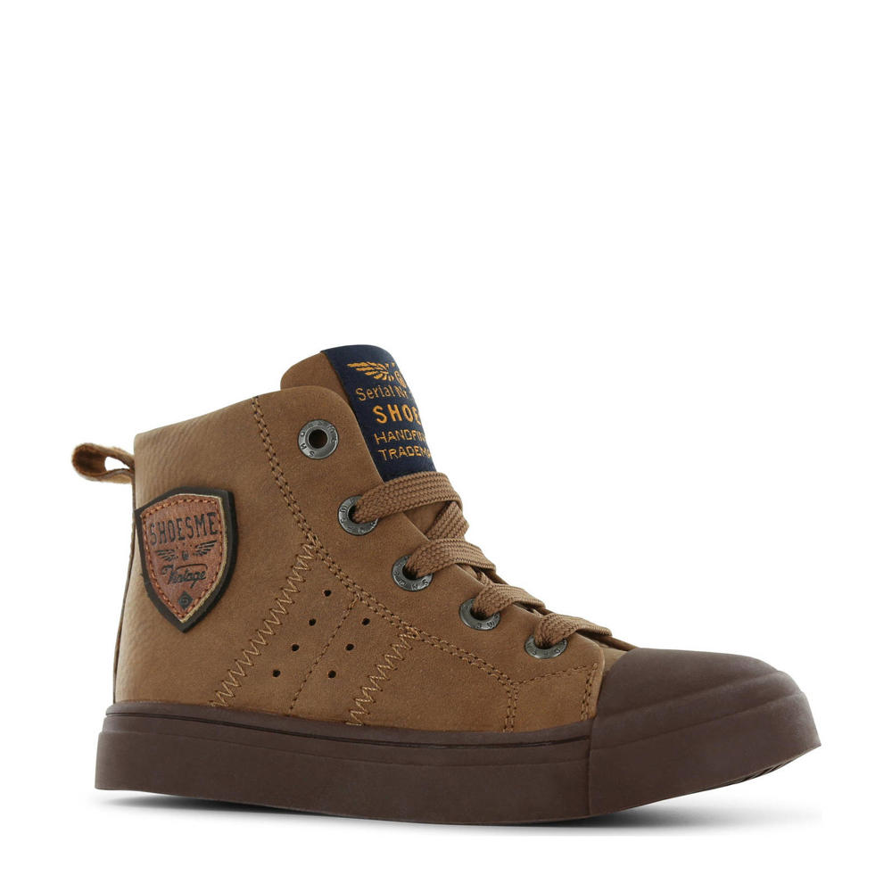 Bruine jongens Shoesme leren veterboots met rits- en vetersluiting en logo