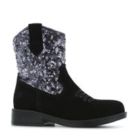 thumbnail: Zwarte meisjes Shoesme suède cowboylaarzen met pailletten met ritssluiting