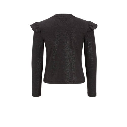 anytime top met ruffles zwart zilver Meisjes Katoen Ronde hals Effen 98 104