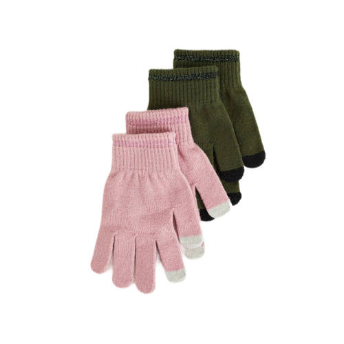 WE Fashion handschoenen - set van 2 roze/groen Meisjes Polyester