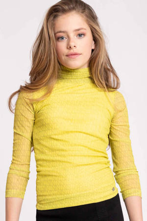 semi-transparante  top NN met all over print en mesh limegeel