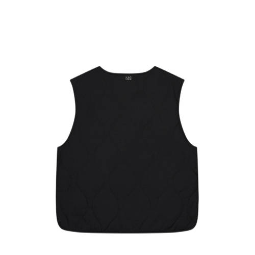 NIK&NIK reversible gilet Vico zwart zacht olijfgroen Meisjes Nylon Ronde hals 128