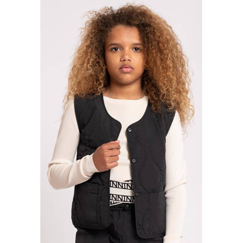 NIK&NIK reversible gilet Vico zwart zacht olijfgroen Meisjes Nylon Ronde hals 128
