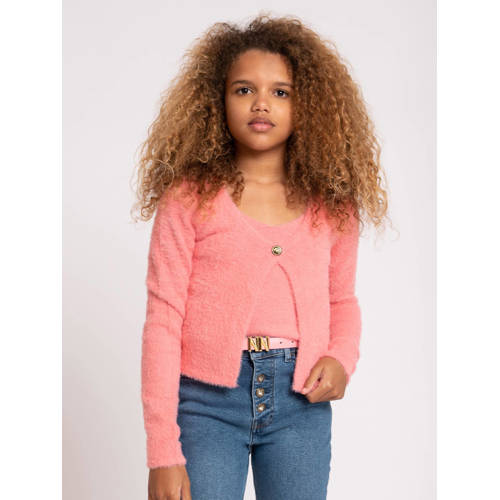 NIK&NIK fijngebreid vest Twinny poederroze Meisjes Polyamide Ronde hals 128