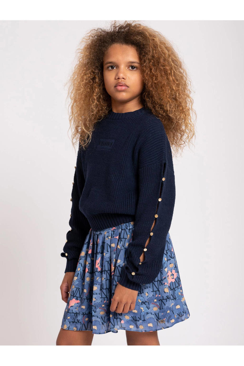 NIK&NIK trui Stone met open detail donkerblauw
