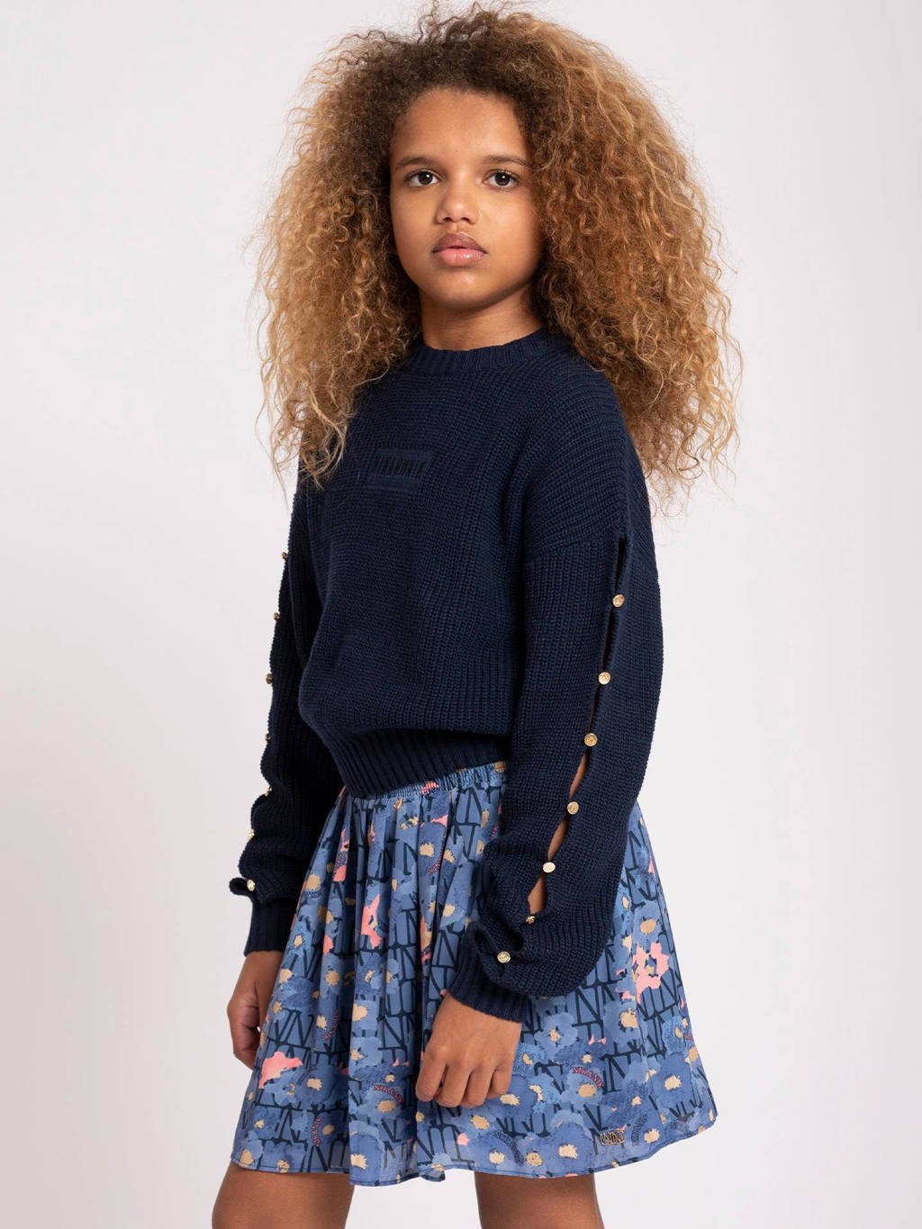 NIK&NIK trui Stone met open detail donkerblauw