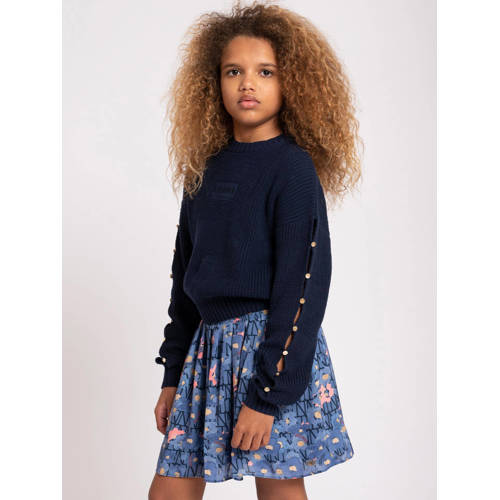 NIK&NIK trui Stone met open detail donkerblauw Meisjes Katoen Ronde hals 128