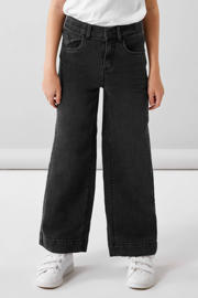 thumbnail: Black denim meisjes NAME IT KIDS wide leg jeans black van stretchdenim met rits- en knoopsluiting en effen