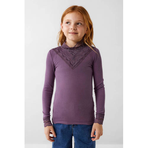 NAME IT KIDS longsleeve NKFNURI met kant paars Top Meisjes Modal Opstaande kraag - maat 134/140 afbeelding