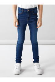 thumbnail: Dark blue denim meisjes NAME IT KIDS skinny jeans dark blue van stretchdenim met rits- en knoopsluiting en effen
