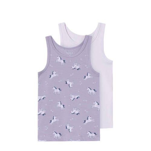 NAME IT MINI hemd NMFTANK TOP UNICORN - set van 2 lila/paars Meisjes Stretchkatoen Ronde hals - maat 104 afbeelding