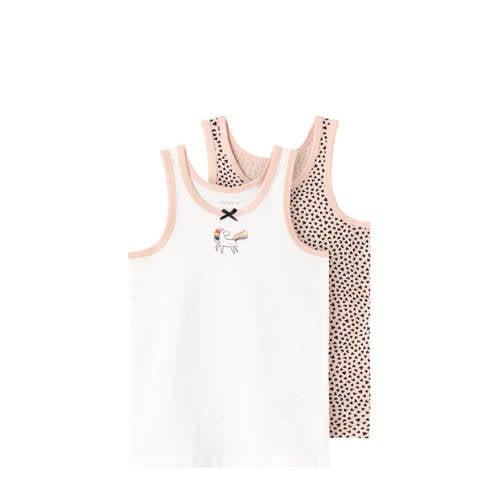 NAME IT MINI hemd NMFTANK TOP - set van 2 wit/rozezand Meisjes Stretchkatoen Ronde hals