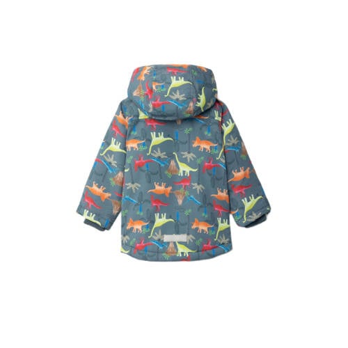 Name it MINI gewatteerde winterjas NMMMAX HAPPY DINO van gerecycled polyester blauw multicolor Jongens Gerecycled polyester (duurzaam) Capuchon 104