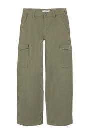 thumbnail: Donkergroene meisjes NAME IT KIDS wide leg cargobroek army van stretchdenim met loose fit, rits- en knoopsluiting en effen