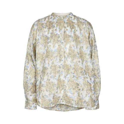 Sofie Schnoor blouse met all over print ecru/goud/blauw Meisjes Viscose Mao kraag