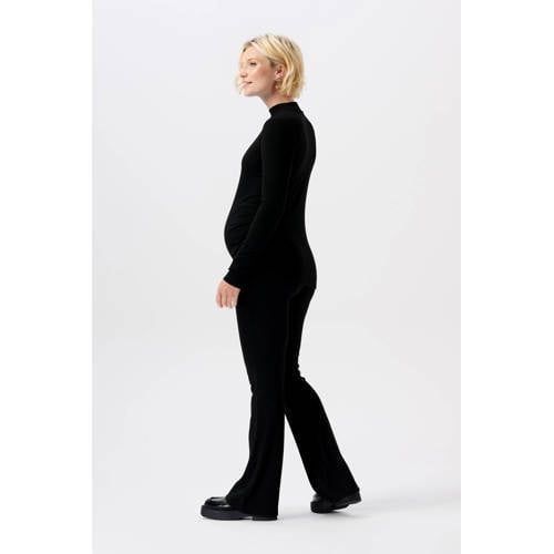 Noppies maternity ribgebreide zwangerschapslongsleeve Sira van polyester zwart